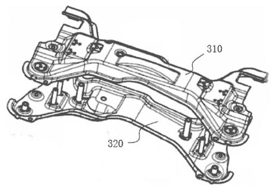 Patent drawing — modular front subframe assembly