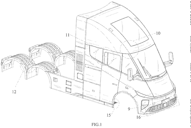 U.S. design patent drawings — Windrose semi-truck cab and body
